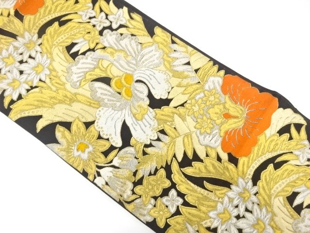 JAPANESE KIMONO / ANTIQUE FUKURO OBI / SILK / WOVEN ARABESQUE